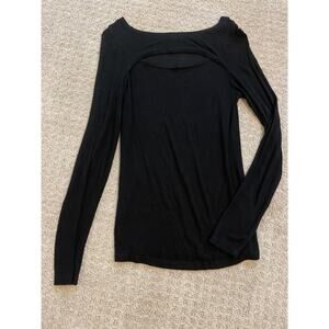 Michael Stars Black Ribbed Boat Neck Cut Out Long Sleeve Top OS